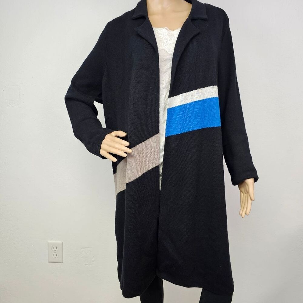 Alfani Sweater Cardigan Coatigan Black Colorblock Sz L Cottagecore Western